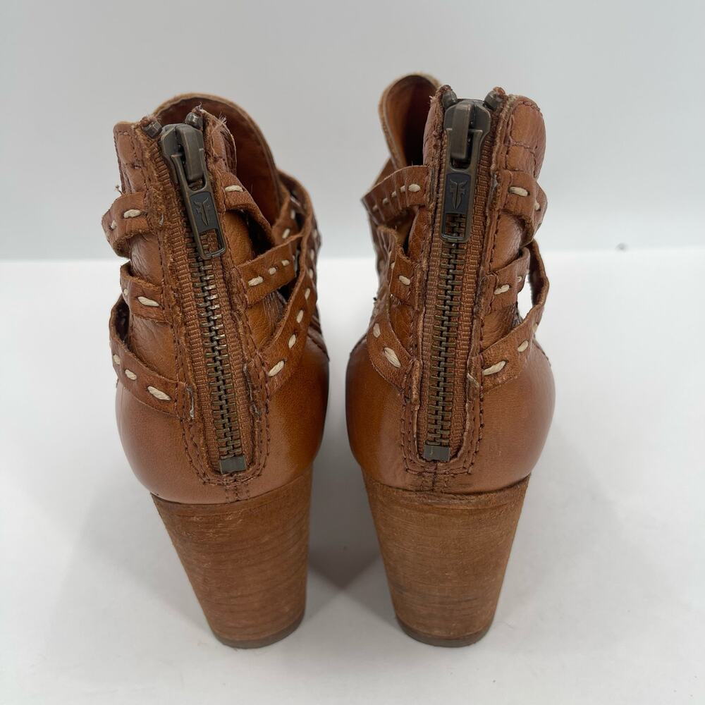FRYE Boots Size 7.5 Naomi Pickstitch Brown Block Heeled Leather Bootie Zipper - Picture 8 of 16